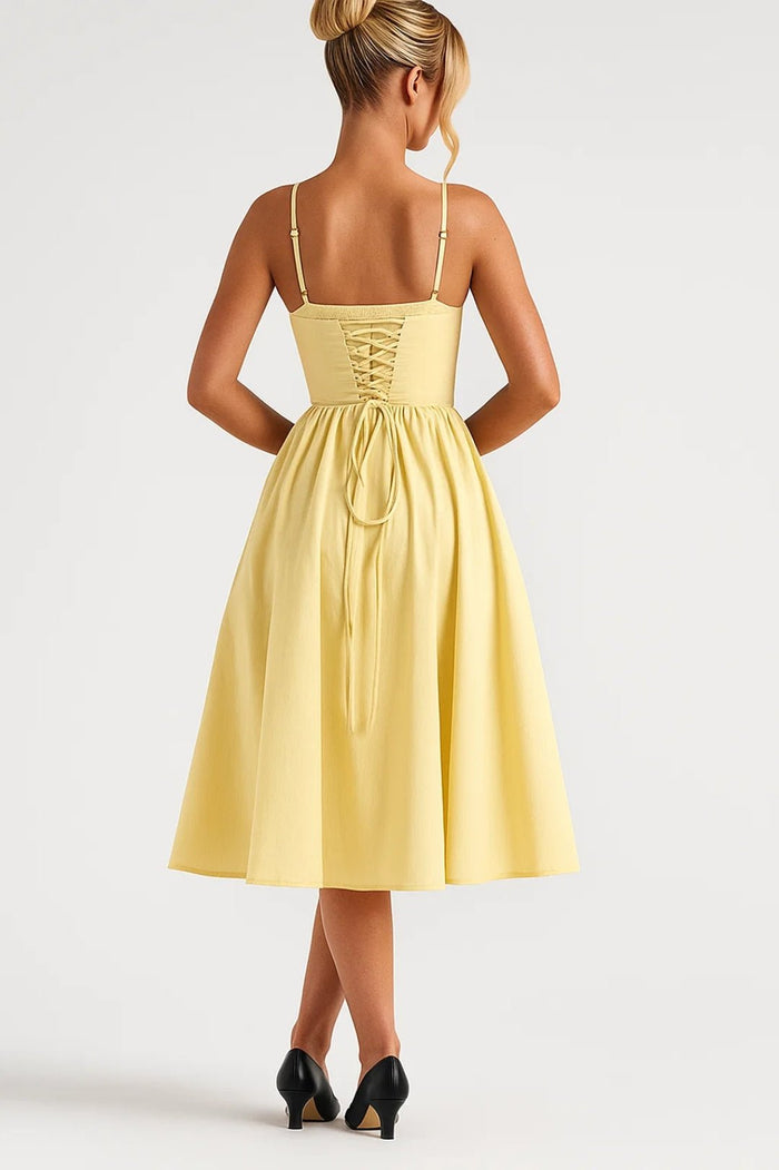 Women's Midi Dress — Spaghetti Straps Sleeveless Flared Fit