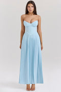 Women's Midi Dress — Strapless Sleeveless Pleated Bodice & Skirt