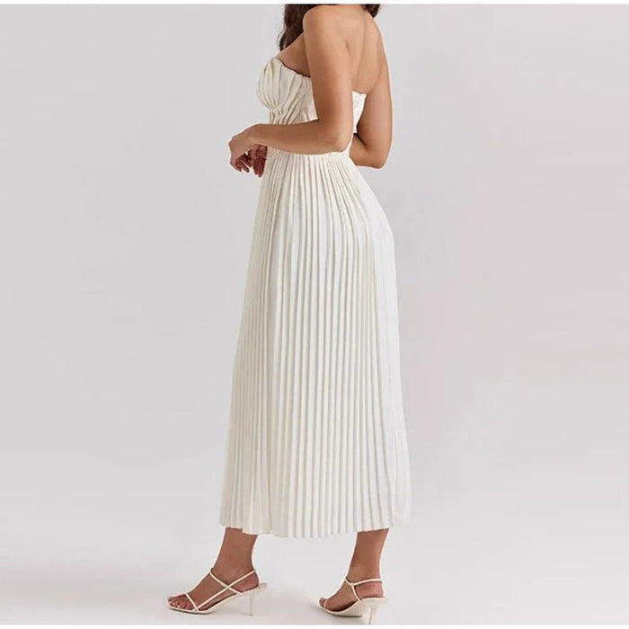 Women's Midi Dress — Strapless Sleeveless Pleated Bodice & Skirt