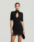 Women's Mini Dress — Bodycon Fit High Collar Half Sleeves