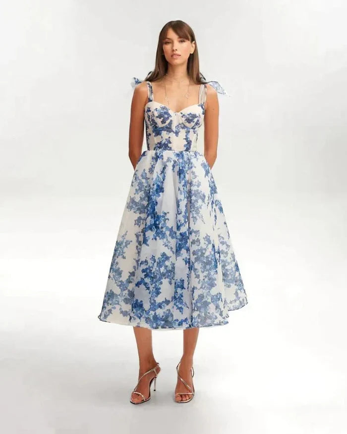 Women's Mini Dress — Corset Detail Floral Pattern Design