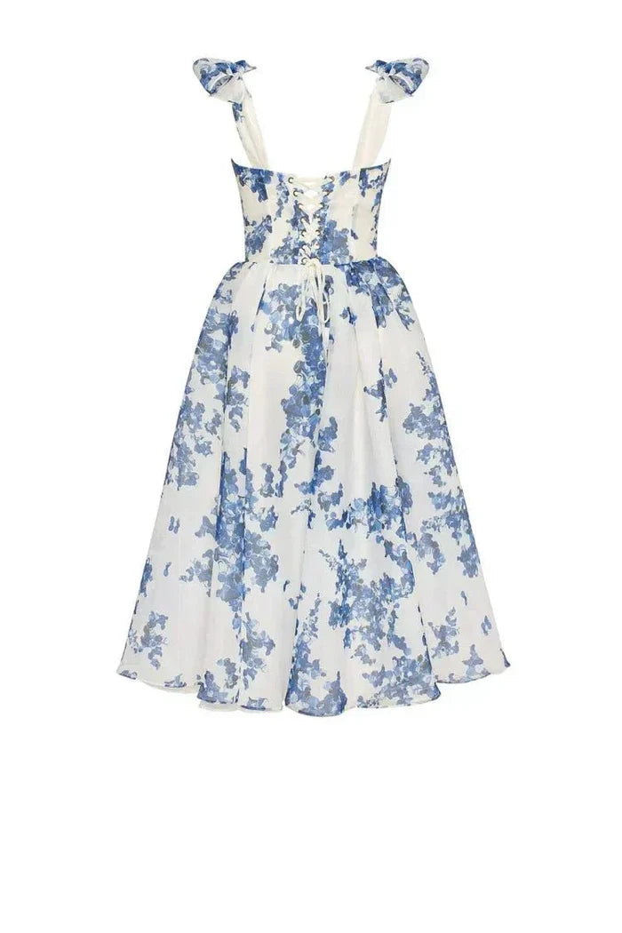 Women's Mini Dress — Corset Detail Floral Pattern Design