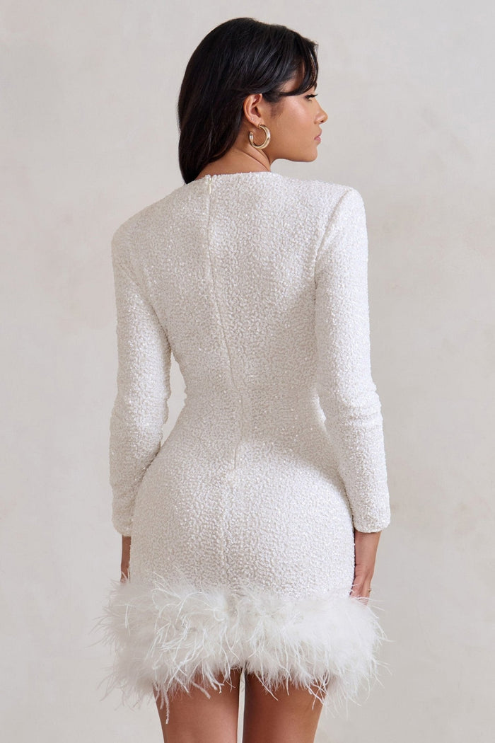 Women's Mini Dress — Fitted Cut Mini Length Feathered Border