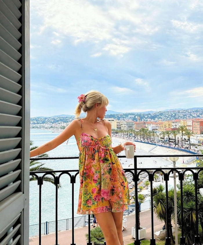 Women's Mini Dress — Floral Print Tiered Structure Summer Style
