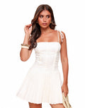 Women's Mini Dress — Pleated Skirt Sleeveless Tie Straps Design
