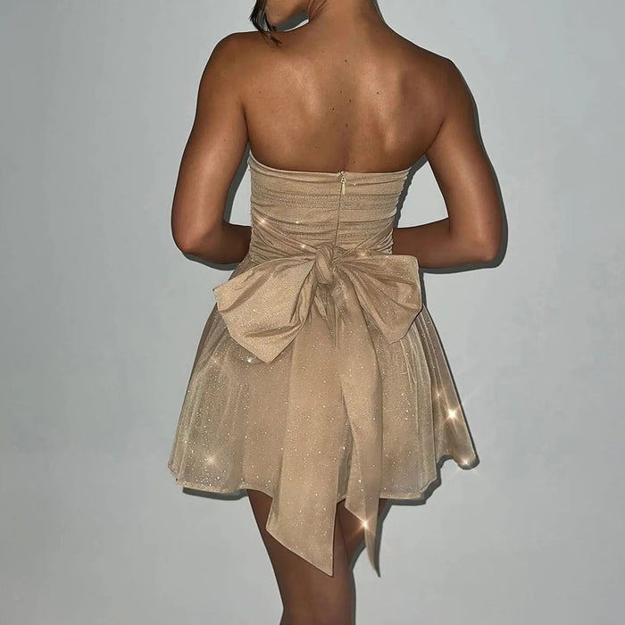 Women's Mini Dress — Strapless Neckline A-Line Flared Skirt