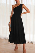 Women's Printed One-shoulder Sleeveless Layered Pleating Dress