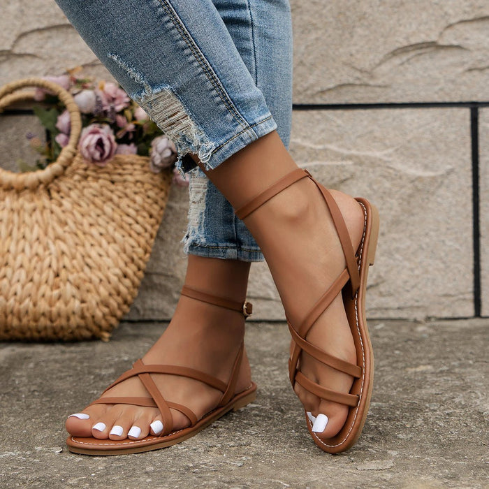 Women's Sandals — Strappy Open Toe Back Zipper Closure