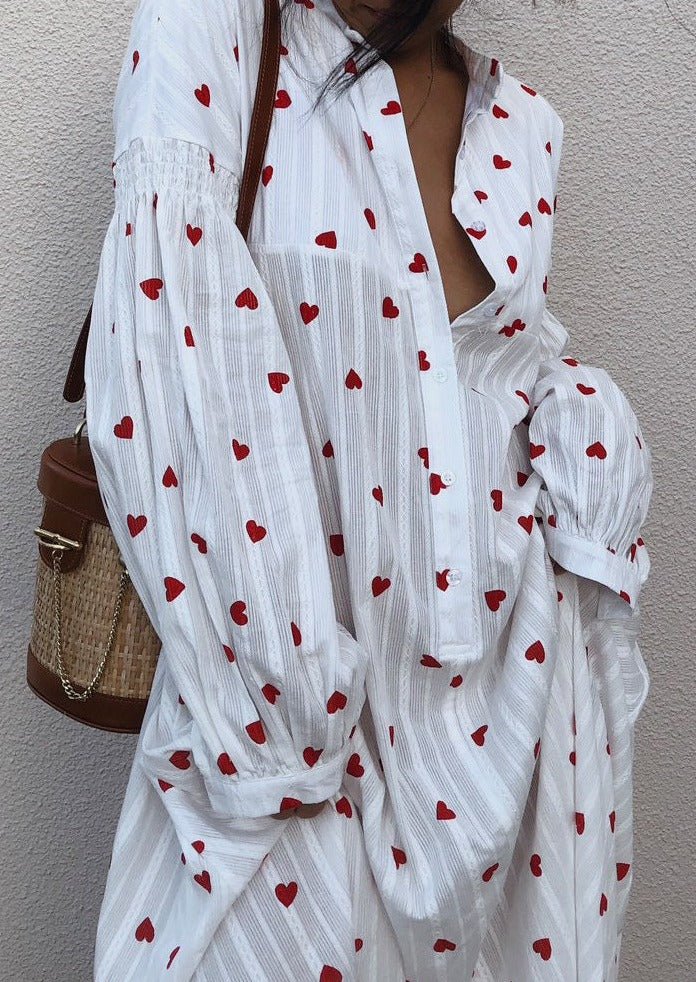 Women's Shirt Dress — Oversized Fit Maxi Length Embroidered