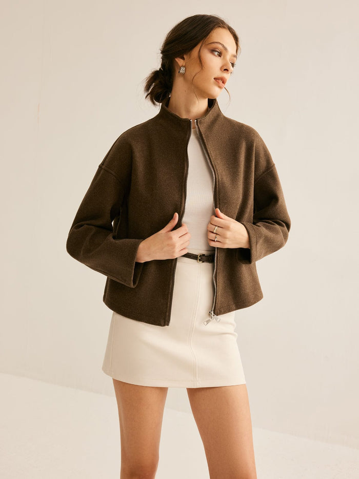 Women's Short Coat — Stand-Up Collar Zipper Closure Design