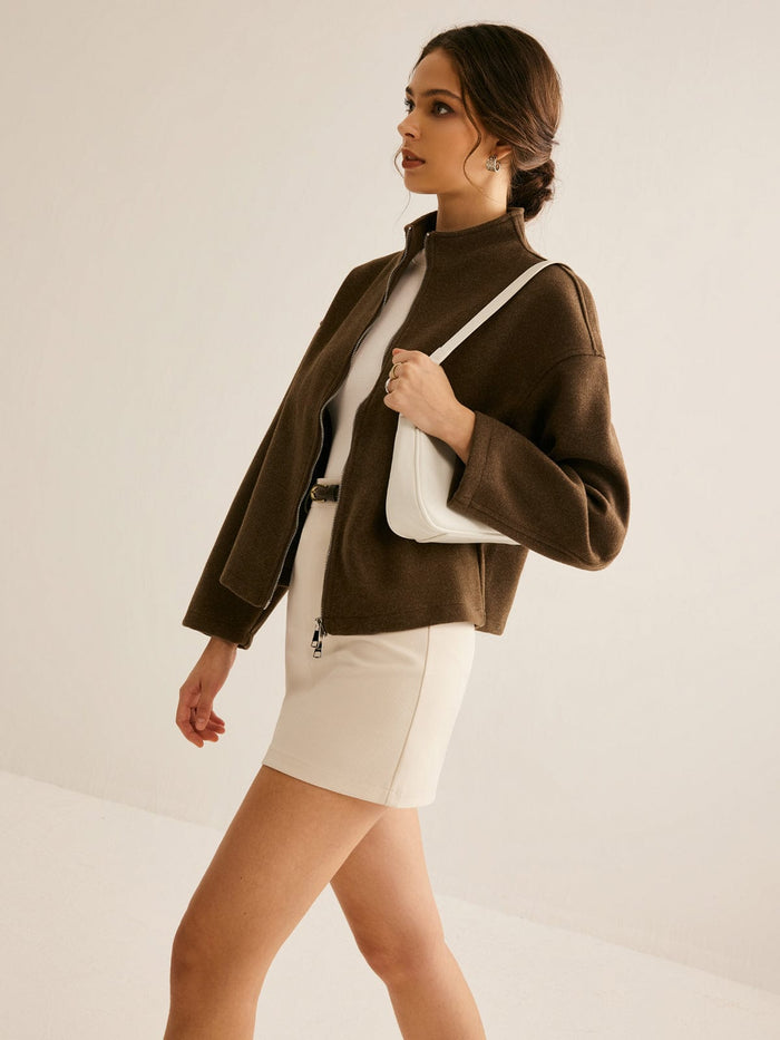 Women's Short Coat — Stand-Up Collar Zipper Closure Design