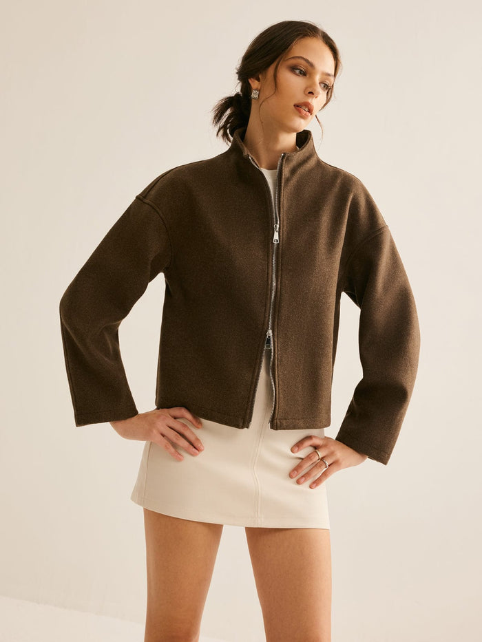 Women's Short Coat — Stand-Up Collar Zipper Closure Design