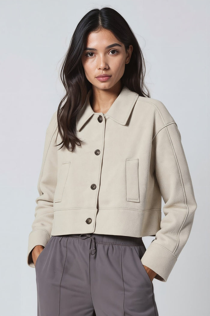 Women's Short Coat — Straight Fit Button Closure Patch Pocket