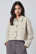 Women's Short Coat — Straight Fit Button Closure Patch Pocket