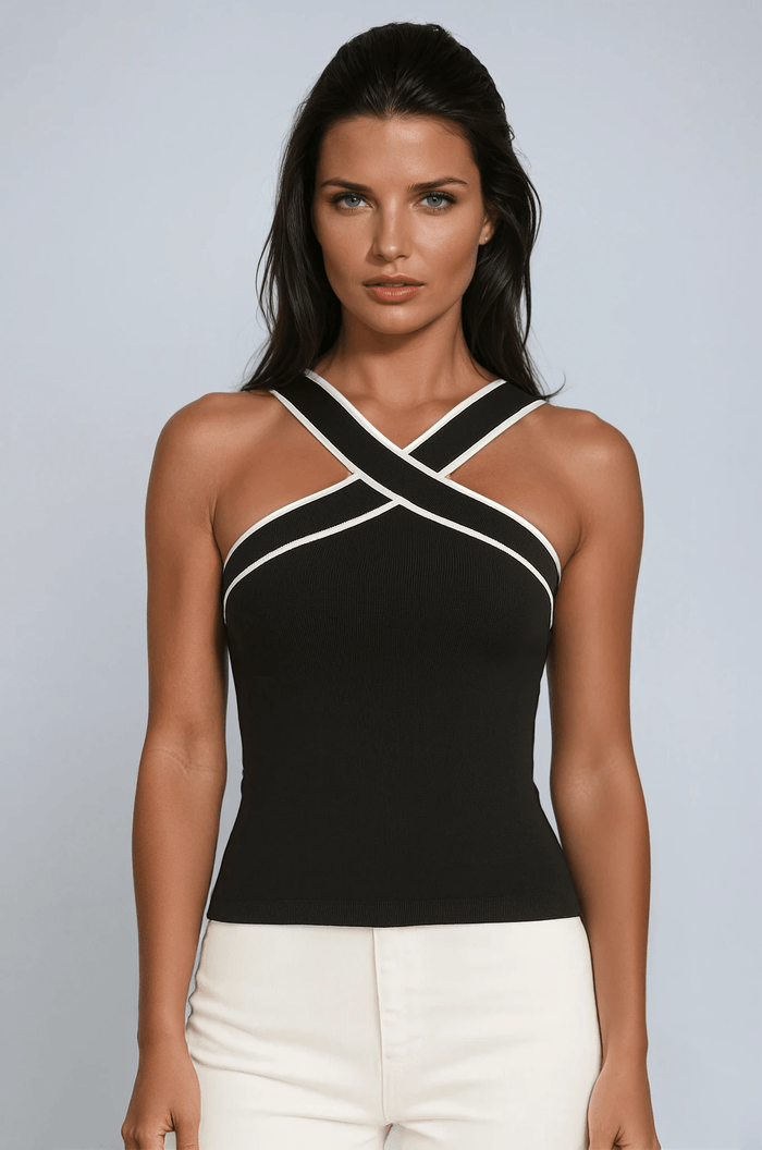 Women's Tank Top — Sleeveless Halter Neck Crossed Strap Design