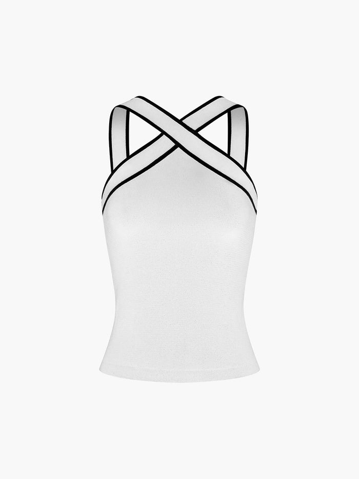 Women's Tank Top — Sleeveless Halter Neck Crossed Strap Design