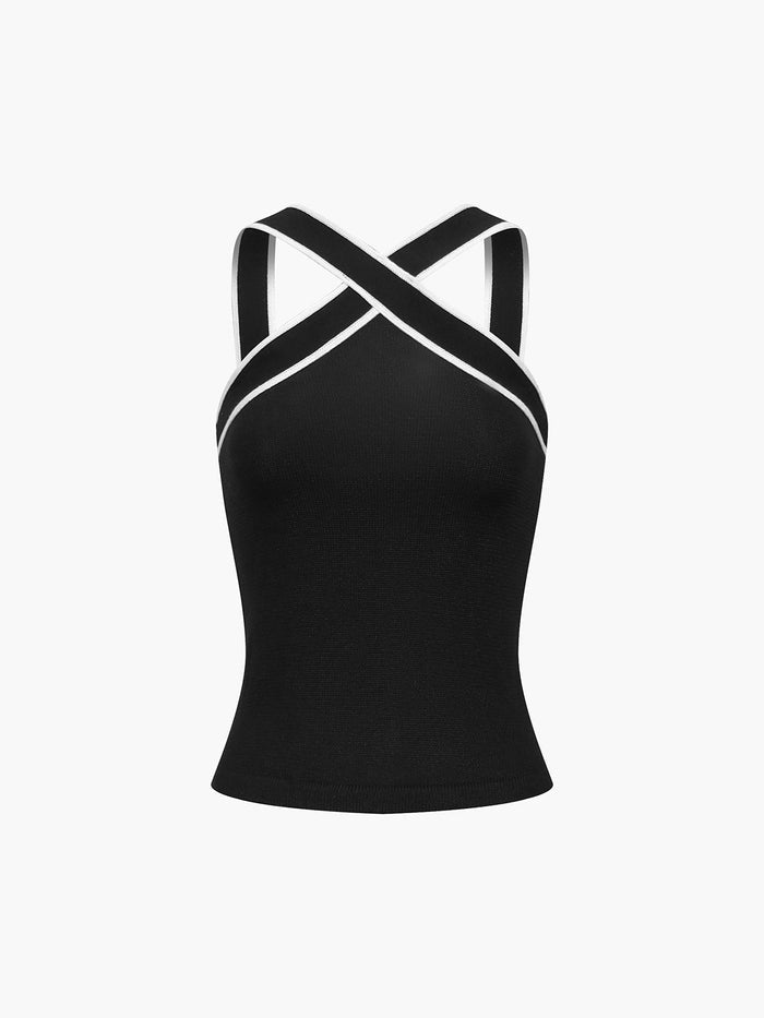 Women's Tank Top — Sleeveless Halter Neck Crossed Strap Design