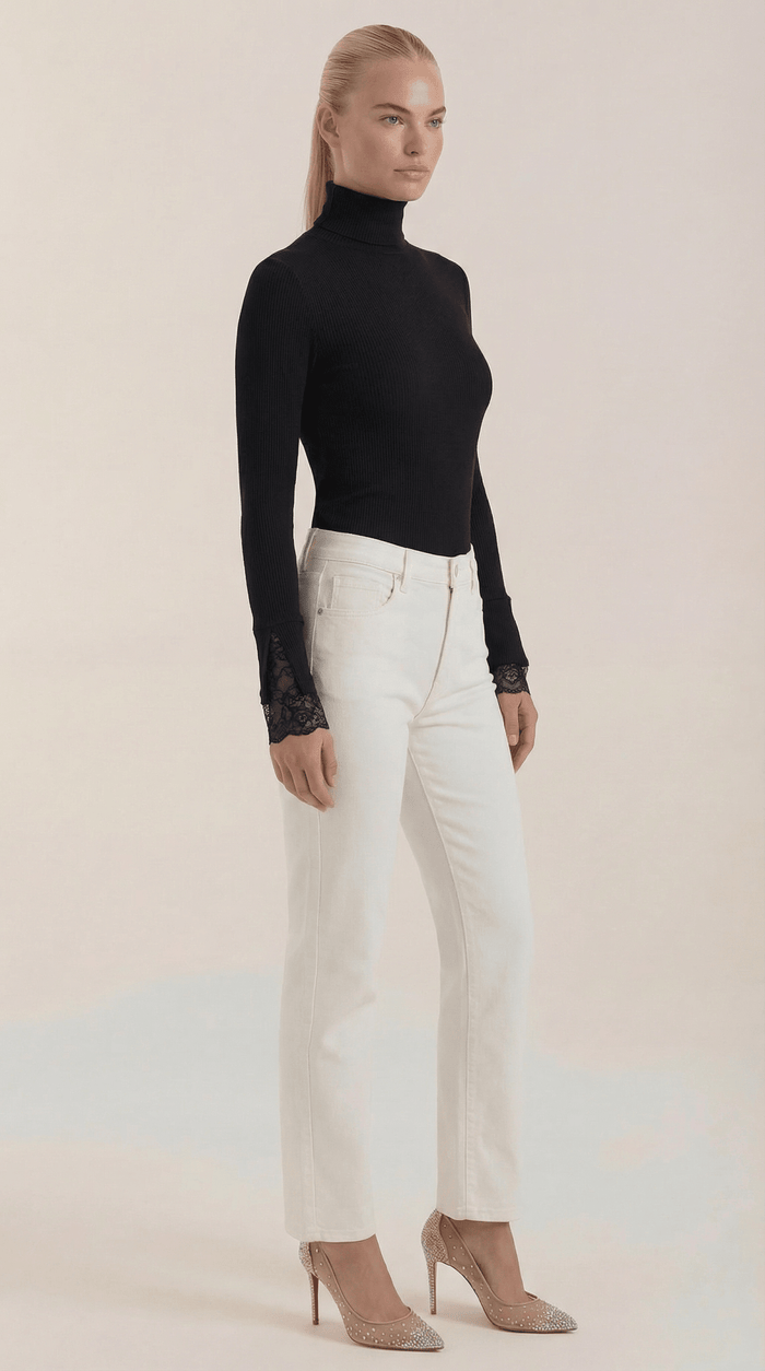 Women's Top — Fitted Roll Neck Long Sleeve Lace Cuffs