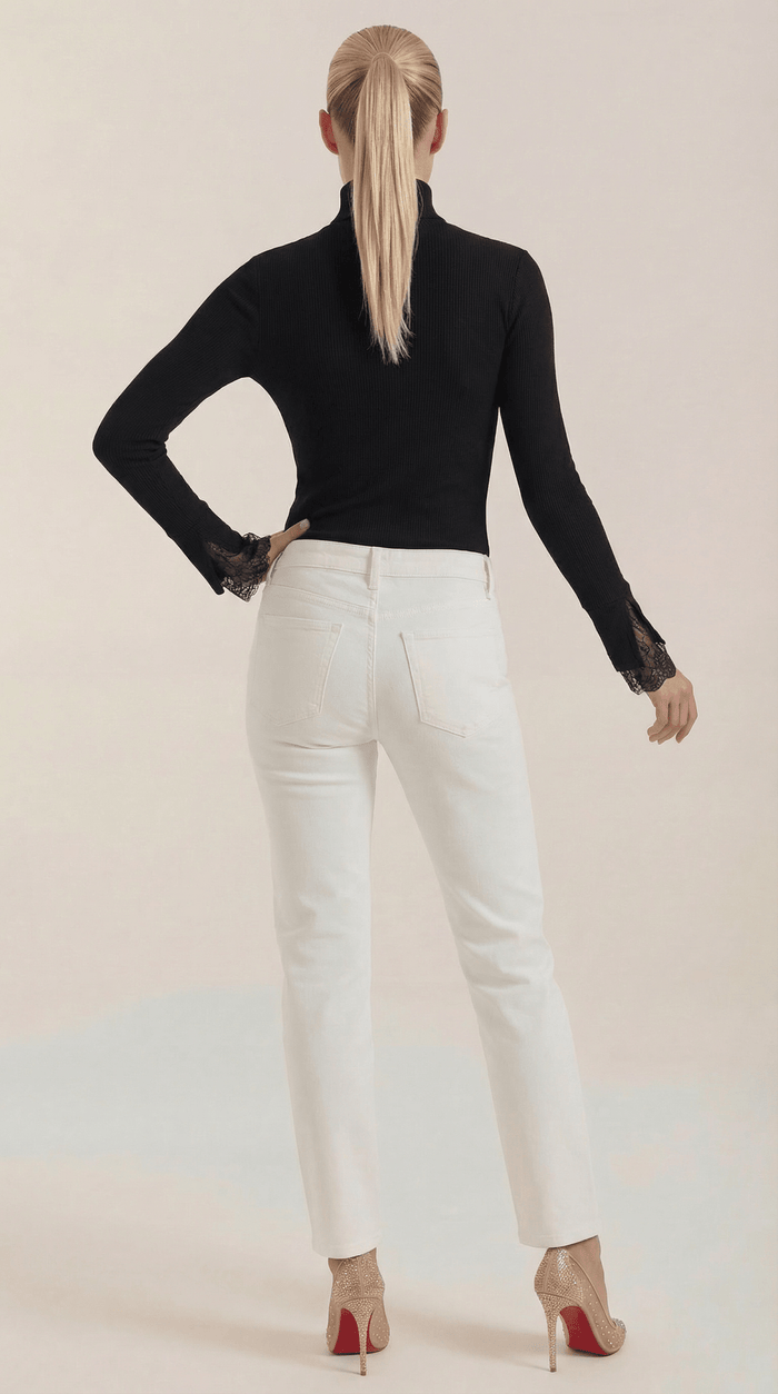 Women's Top — Fitted Roll Neck Long Sleeve Lace Cuffs