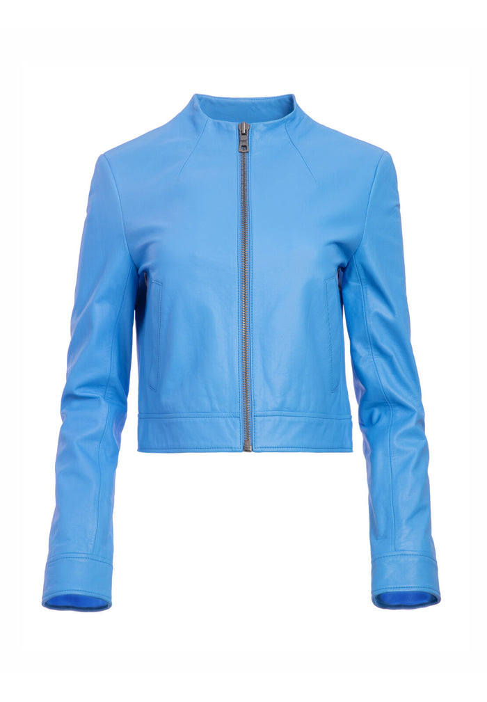 YARDLEY LTHR MOCK NK CROP JKT - CORNFLOWER