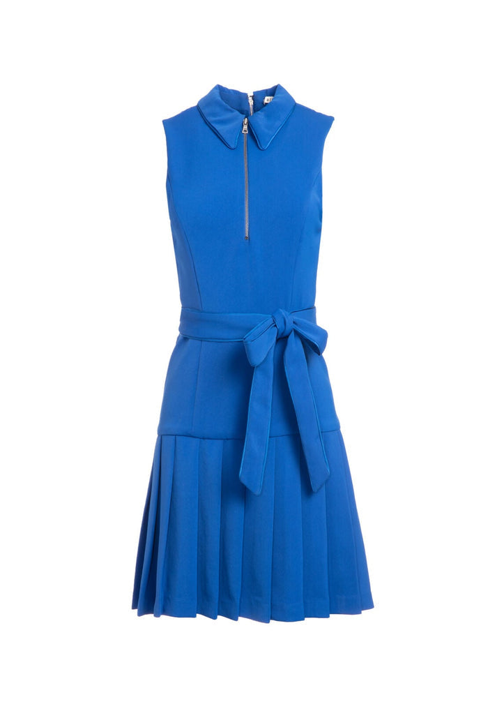 YOKO ZIP FRNT PLEATED DRESS - PALACE BLUE