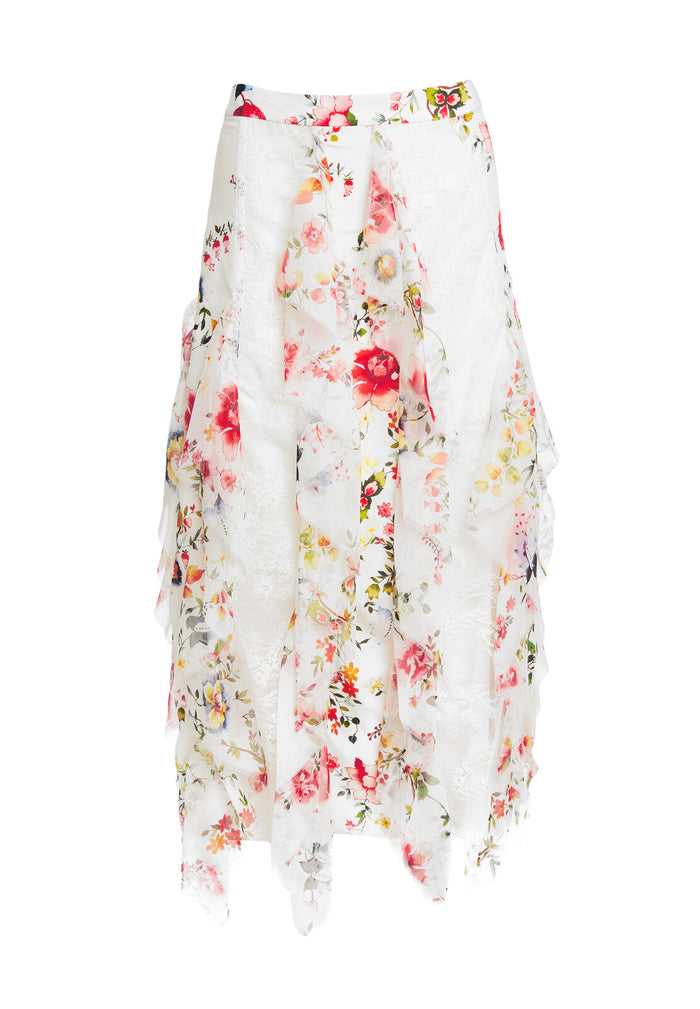 YULA GODET MIDI SKIRT - FLORAL SOIREE-SOFT WHITE