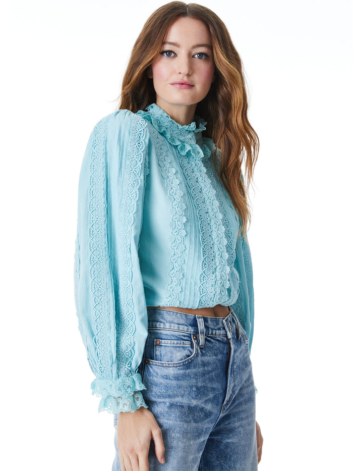 YVETTE BUTTON FRONT LACE BLOUSE - WATERFALL