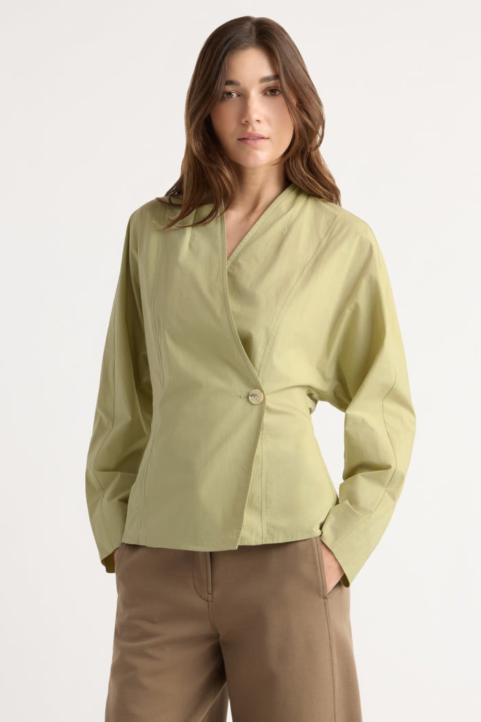 Renée | Zainab Sculpted Cotton Poplin Wrap Blouse in Size Small