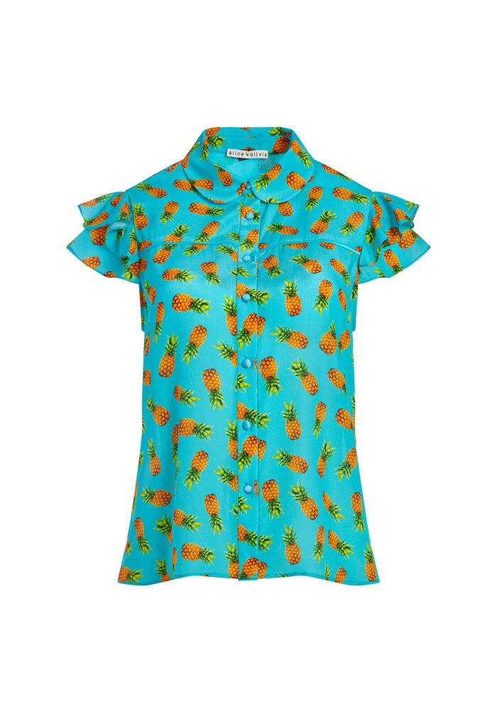 ZIGGY RUFFLE CAP SLV BLOUSE - PINEAPPLE MARINE BLUE