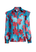 ZIGGY RUFFLE SLV BLOUSE - DAISY TEAL/CHERRY