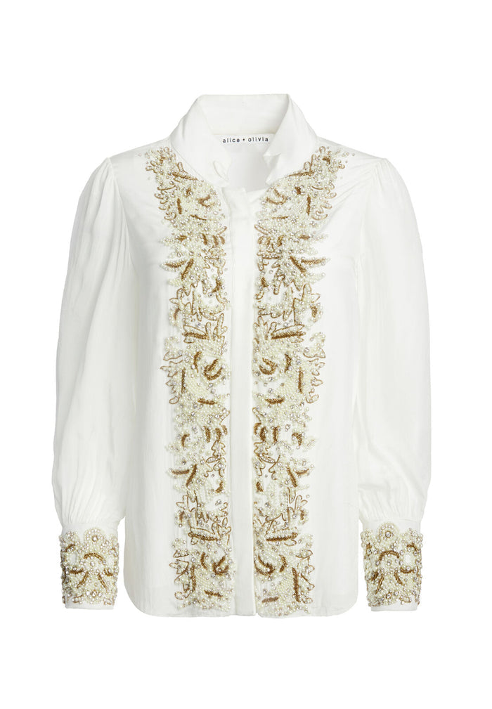 ZITA EMBELL BTN UP BLOUSE - OFF WHITE/GOLD
